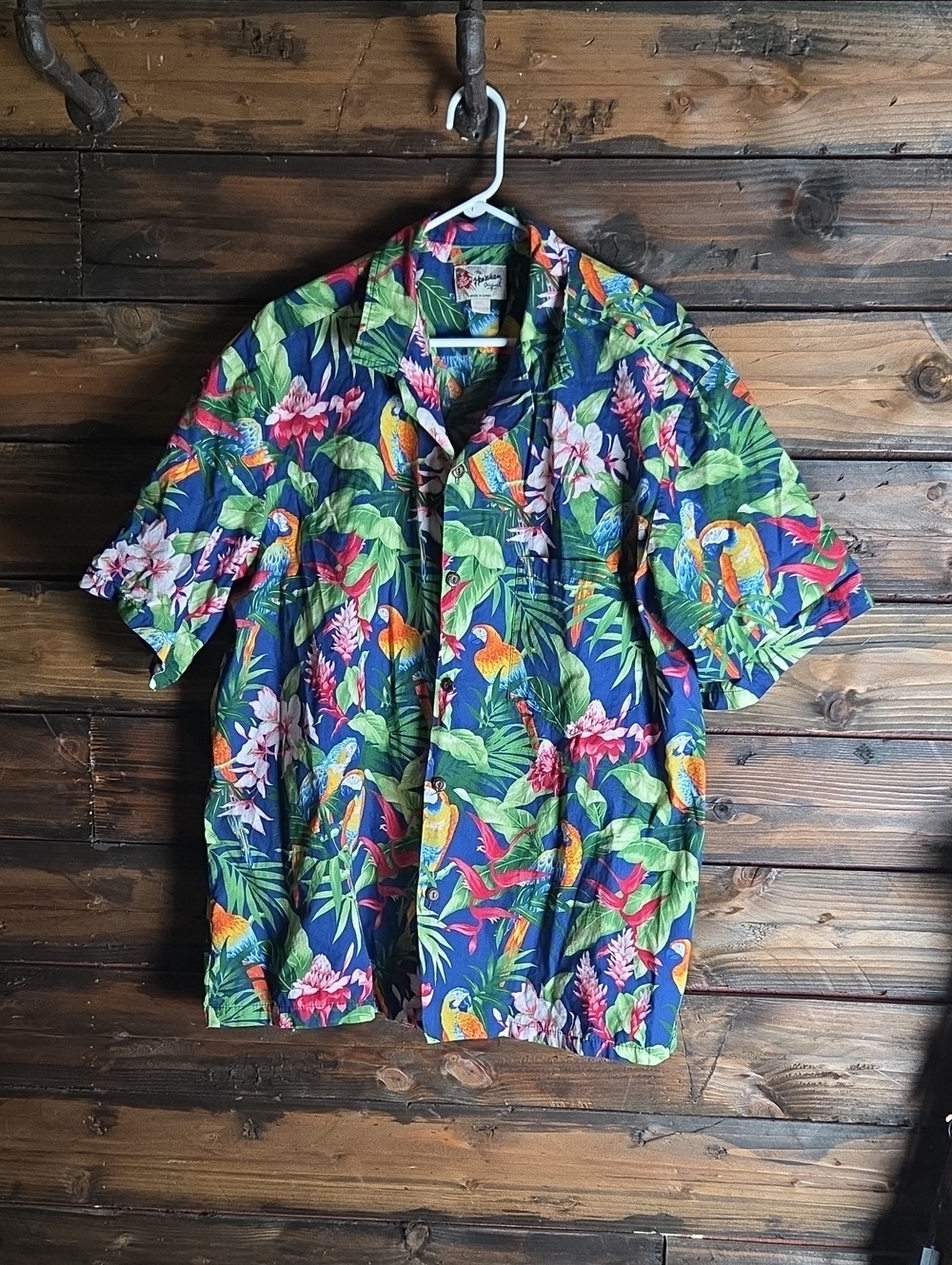 Hilo Hattie Tropical Parrot Print Short-Sleeve Shirt - Navy Green 2XL